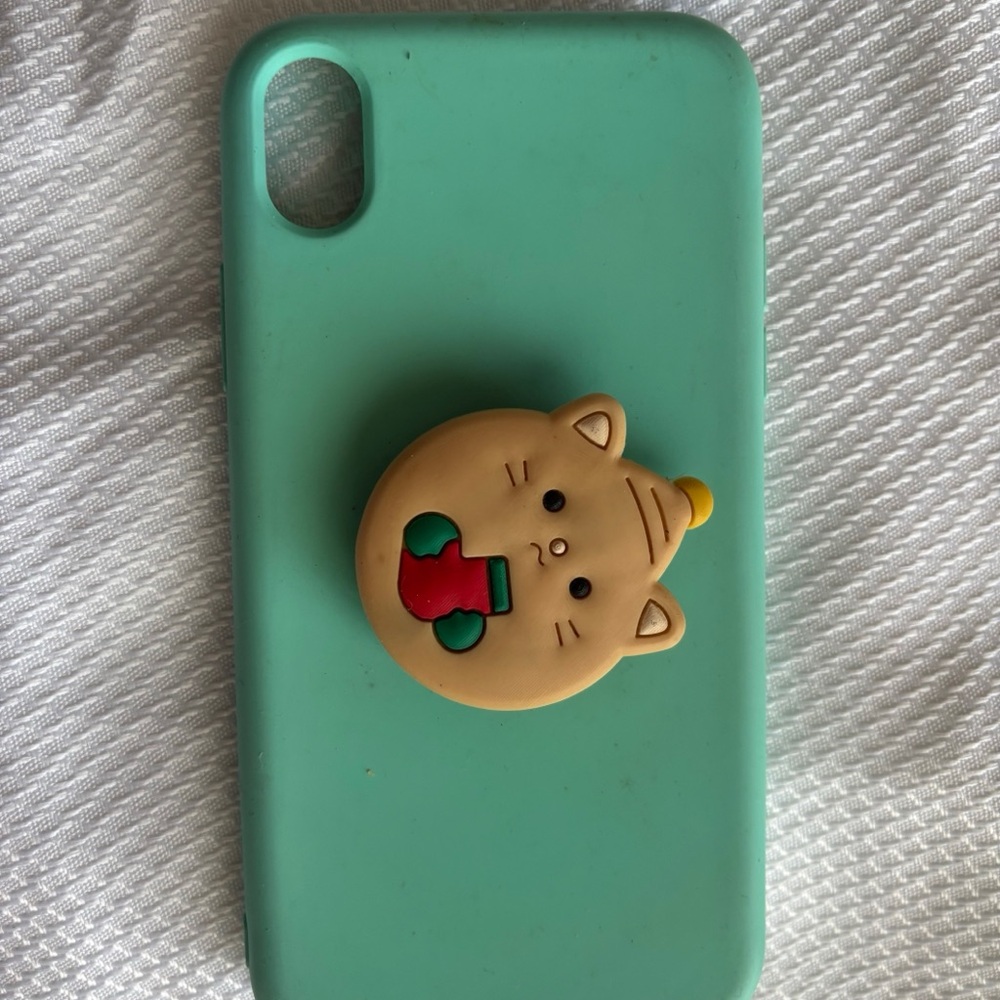 iPhone X/XScase  with 3D cat Character Grip Stand Cute Mint Green